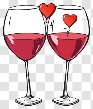 Cartoon Valentine Wine Glasses - Romantic Wine Glasses With Heart Motifs Transparent PNG