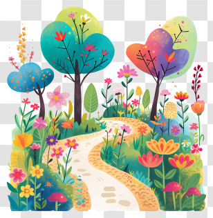 Spring Garden Path - Floral Pathway In A Blooming Garden Transparent PNG