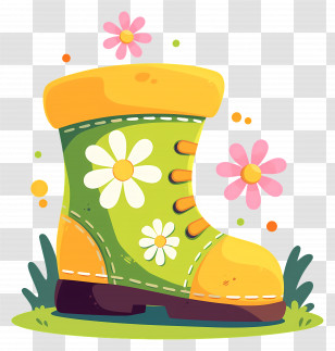 Garden Boot - Bright Gardening Boot With Floral Patterns Transparent PNG