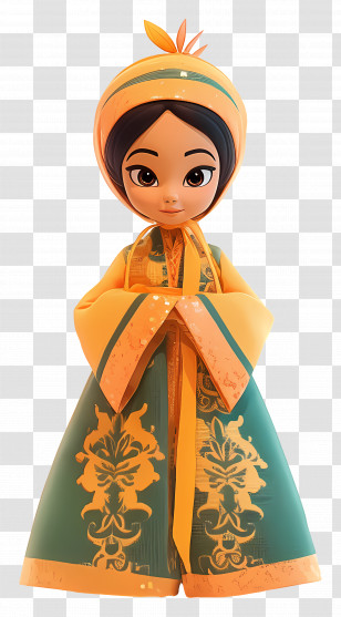 Cute Cartoon Doll - Animated Character In Traditional Attire Transparent PNG