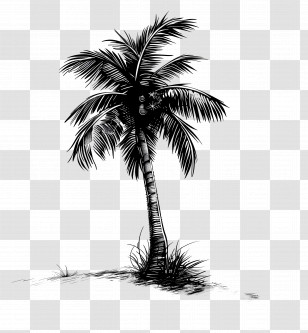 Palm Tree Silhouette - Palm Tree Illustration In Monochrome Ink Art Transparent PNG