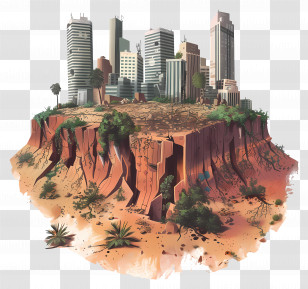 Combat Desertification - City Buildings On Eroded Cliff Transparent PNG