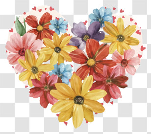 Cartoon - Heart-shaped Floral Design With Vibrant Blooms Transparent PNG
