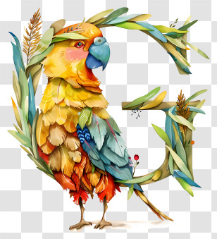Alphabet Letters - Decorative Letter G With Parrot Transparent PNG