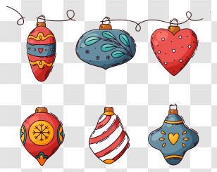 Christmas Ornaments - Colorful Christmas Ornaments With Patterns Transparent PNG