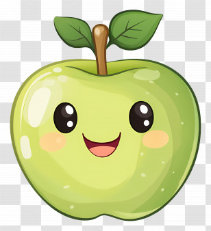Green Apple - Green Cartoon Apple With Happy Face Transparent PNG