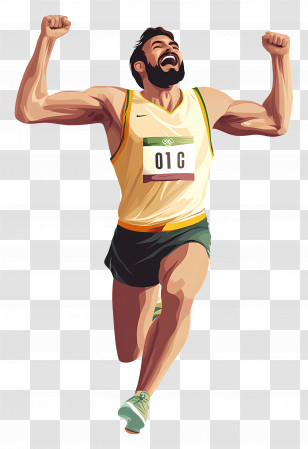 Olympic - Runner Celebrating Victory At The Finish In Athletic Style Transparent PNG