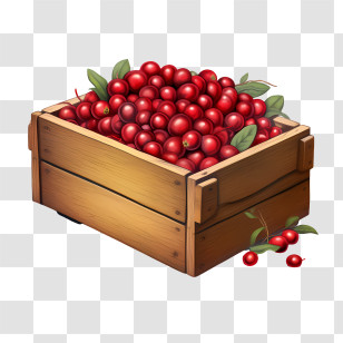 Red Cranberries - Wooden Crate Filled With Fresh Cranberries Transparent PNG