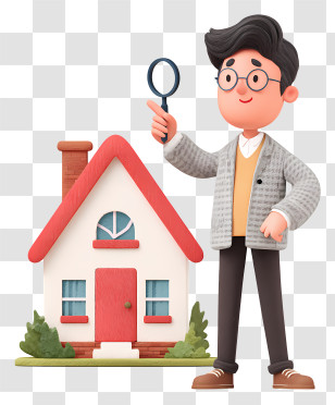 Real Estate Agent Giving House Tour - Cartoon Man Inspecting House Transparent PNG