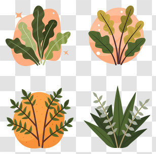 Flat Design Plants - Various Green Plants Transparent PNG