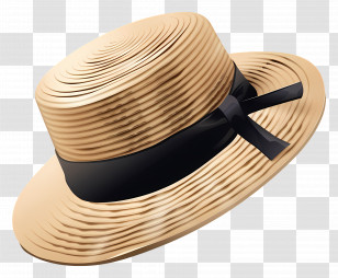Boater Hat - Stylish Straw Hat With Black Ribbon Transparent PNG