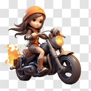 National Motorcycle Ride Day - Cartoon Girl Riding A Motorcycle With Flames Transparent PNG