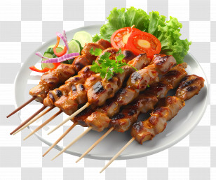 Satay - Grilled Chicken Skewers With Fresh Vegetables Transparent PNG