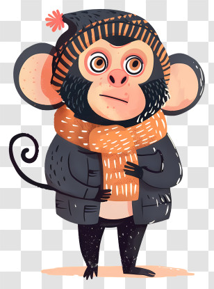 Cute Monkey - Cartoon Monkey Dressed For Winter Transparent PNG