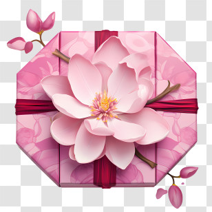 Pink Gift Box - Beautiful Floral Gift Box With Pink Flower Decoration Transparent PNG