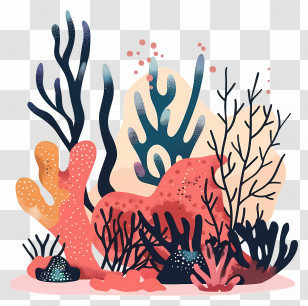 Abstract Coral Reef Illustration - Abstract Coral Reef Illustration With Marine Life Transparent PNG