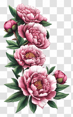 Peonies - Pink Flowers With Stems Transparent PNG