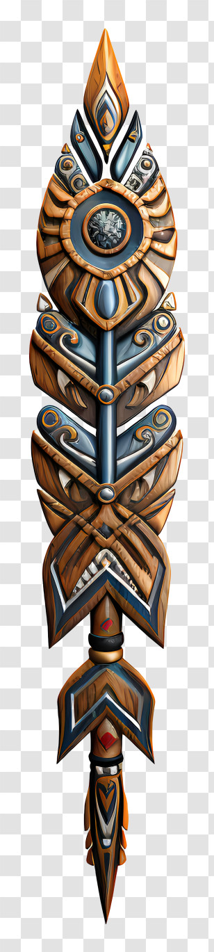 Wooden Sculpture - Ornate Tribal Spear With Decorative Patterns Transparent PNG