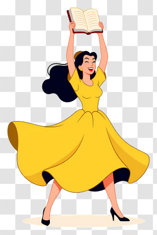 Belle Princess - Joyful Woman In Yellow Dress With Book Transparent PNG