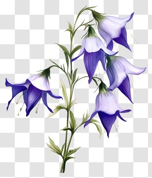 Blue Flowers - Purple Bellflowers With Green Stems Transparent PNG