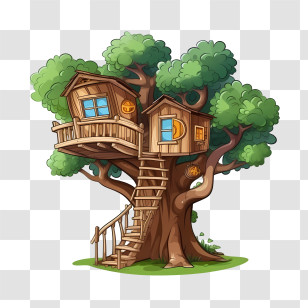 Tree House - Rustic Treehouse With Wooden Stairs Transparent PNG