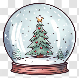 Christmas Snow Globe - Illustrated Christmas Tree Snow Globe Transparent PNG