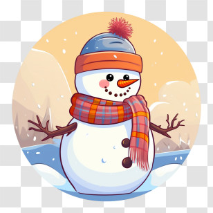 Snowman - Cute Snowman With Scarf And Hat In Winter Wonderland Transparent PNG