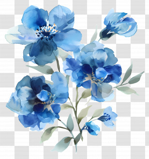 Watercolor Blue Flowers - Watercolor Blue Flowers Artwork Transparent PNG