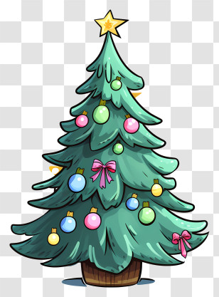 Christmas Tree - Decorated Christmas Tree With Baubles And Gifts Transparent PNG