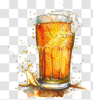 Beer Day - Golden Beer Glass With Frothy Splash Transparent PNG