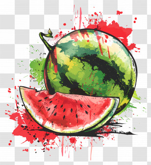 Summer - Watermelon Art With Splash Design Transparent PNG