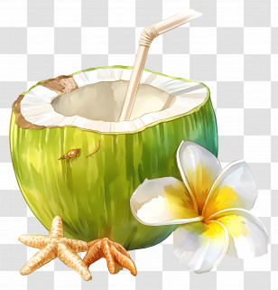 Coconut Water - Tropical Coconut Drink With Flower Transparent PNG