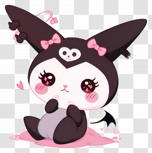 Kuromi - Cute Black Cartoon Character With Pink Accessories Transparent PNG