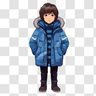 Winter Coat - Cartoon Character In A Blue Winter Coat Transparent PNG