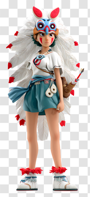 Princess Mononoke - Character With Feather Headdress In Fantasy Costume Transparent PNG