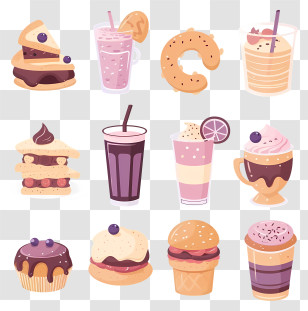 Food Drinks - Assorted Desserts And Drinks Transparent PNG
