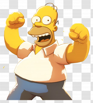 Homer Simpson - Excited Cartoon Character Raising Fists Transparent PNG