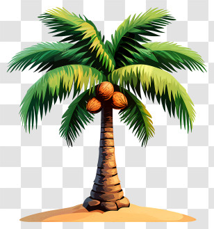 Flat Coconut Tree - Palm Tree With Coconuts On Sand Transparent PNG