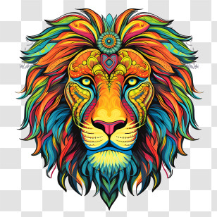 Lion Head - Vibrant Multicolor Lion Illustration Transparent PNG