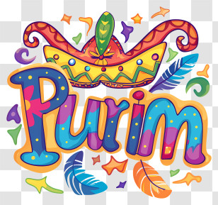 Purim - Crown Purim Text With Colorful Decorations Transparent PNG