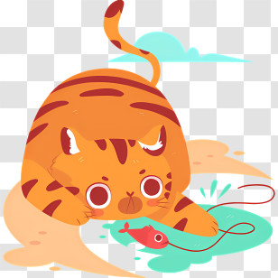 Cat Playing - Playful Orange Cat With Toy Mouse Transparent PNG