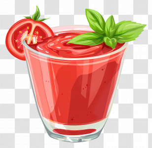 Gazpacho - Tomato Juice Glass With Basil Leaves Transparent PNG