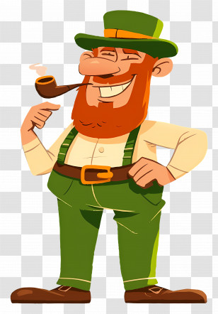 Leprechaun - Cheerful Leprechaun With Pipe Transparent PNG
