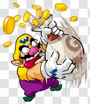 Wario - Cartoon Character Collecting Coins Transparent PNG