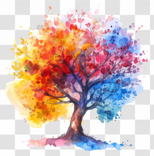 Watercolor Tree - Colorful Watercolor Tree Illustration Transparent PNG
