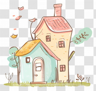 Cartoon House - Whimsical House Doodle With Nature Elements Transparent PNG