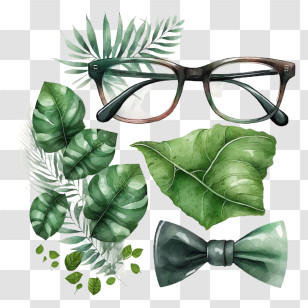Fathers Day
 - Glasses And Bow Tie With Green Leaves Illustration Transparent PNG