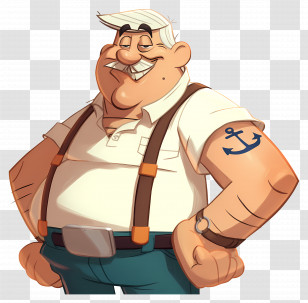 Albert Reynolds - Cartoon Sailor Character With Anchor Tattoo Transparent PNG