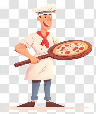 Cartoon Pizza Chef - Smiling Pizza Chef With Fresh Pizza Transparent PNG