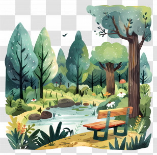 Park - Peaceful Park Bench By The Pond Transparent PNG